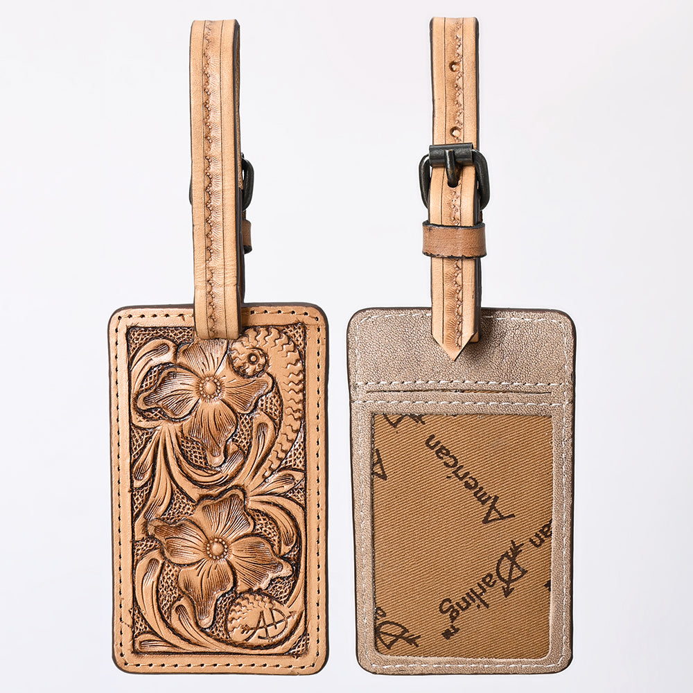 ADBG1462 American Darling Western Leather Hand-Tooled Card Holder with Strap - Genuine Leather Travel ID Tag