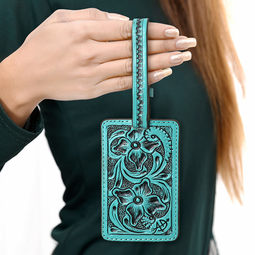 ADBG1462 American Darling Western Leather Hand-Tooled Card Holder with Strap - Genuine Leather Travel ID Tag