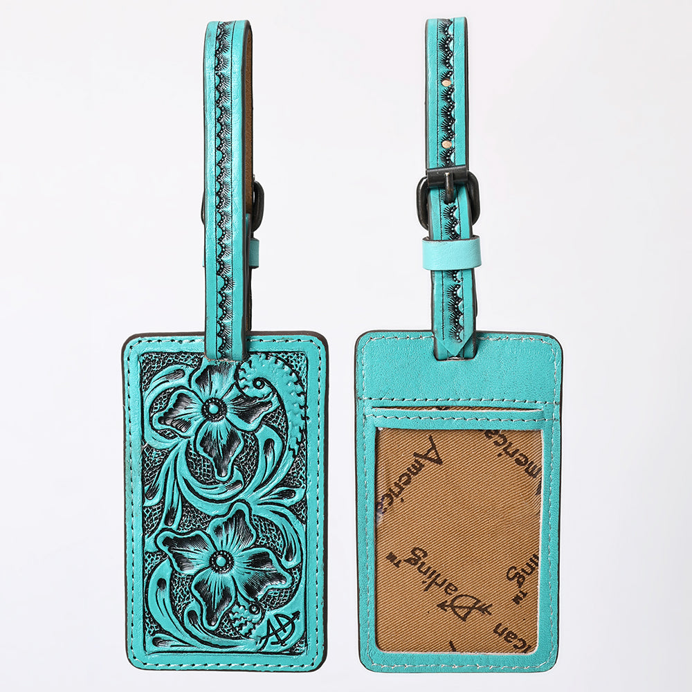 ADBG1462 American Darling Western Leather Hand-Tooled Card Holder with Strap - Genuine Leather Travel ID Tag