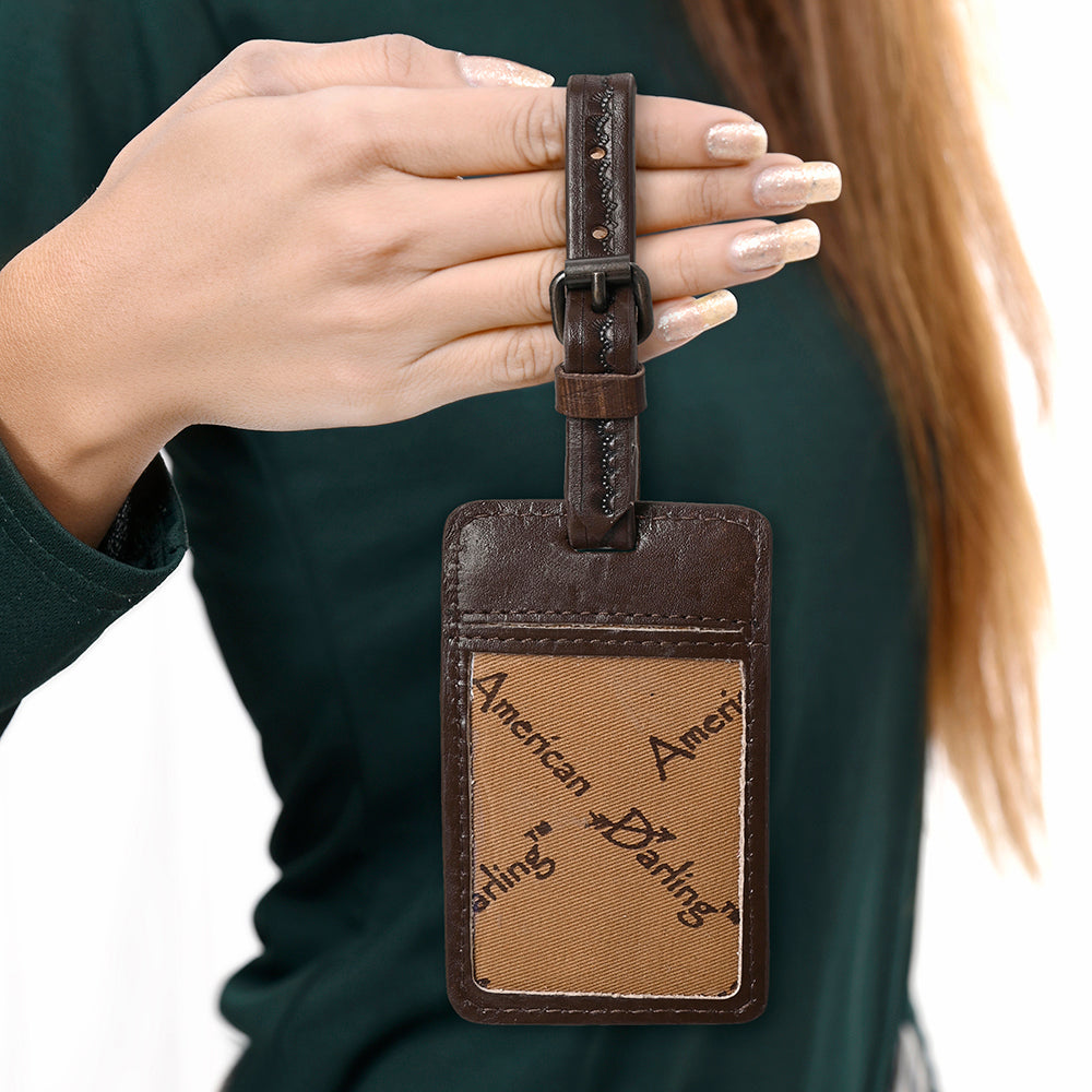 ADBG1462 American Darling Western Leather Hand-Tooled Card Holder with Strap - Genuine Leather Travel ID Tag