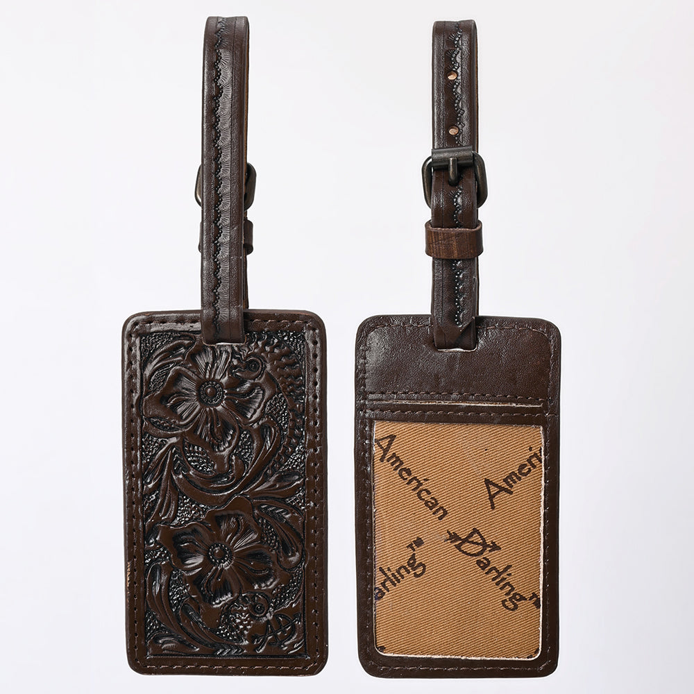 ADBG1462 American Darling Western Leather Hand-Tooled Card Holder with Strap - Genuine Leather Travel ID Tag
