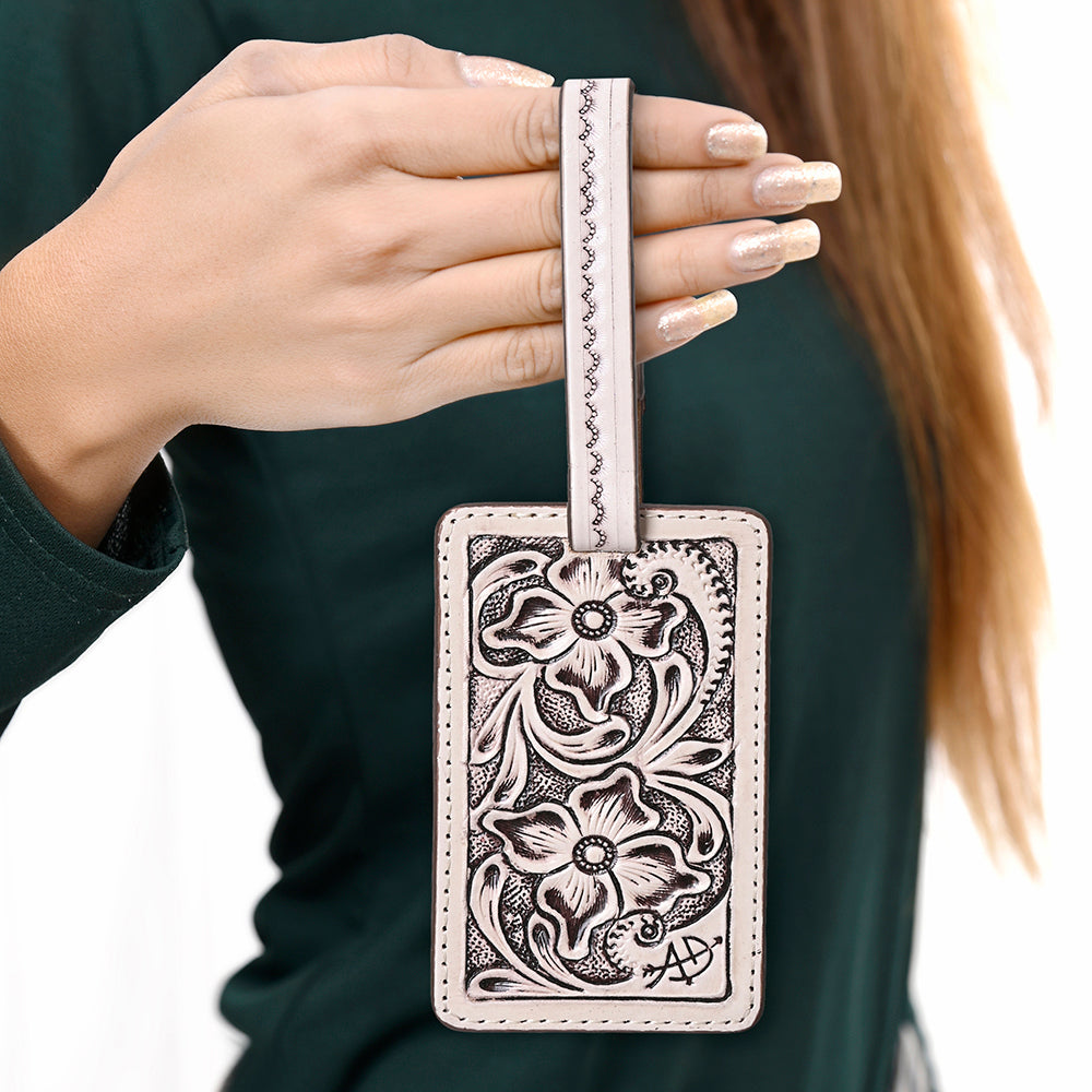 ADBG1462 American Darling Western Leather Hand-Tooled Card Holder with Strap - Genuine Leather Travel ID Tag