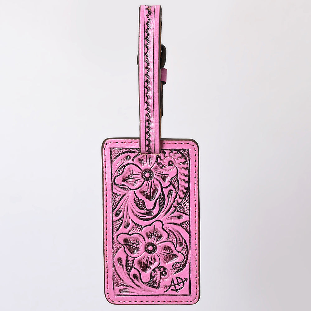 ADBG1462 American Darling Western Pink Leather Hand-Tooled Card Holder with Strap - Genuine Leather Travel ID Tag