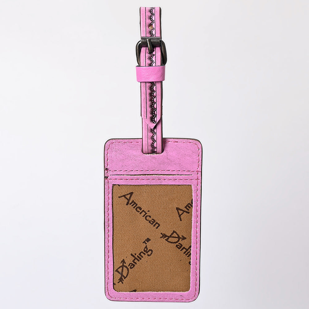ADBG1462 American Darling Western Pink Leather Hand-Tooled Card Holder with Strap - Genuine Leather Travel ID Tag