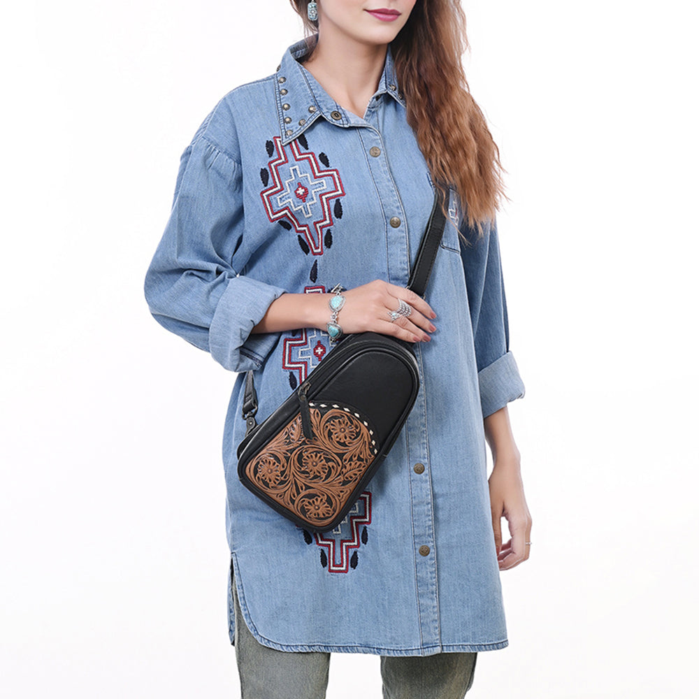 OHG188 Sling Hand Tooled Genuine Western Leather Women Bag