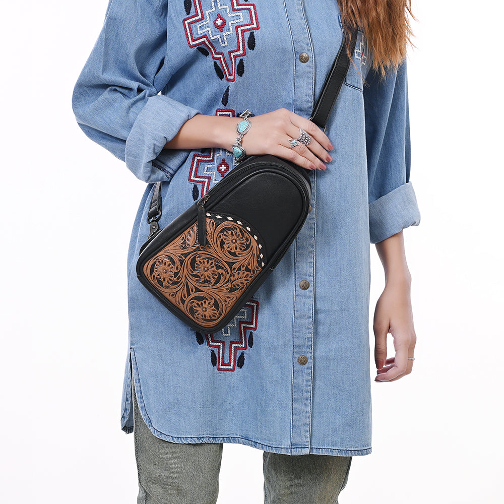 OHG188 Sling Hand Tooled Genuine Western Leather Women Bag
