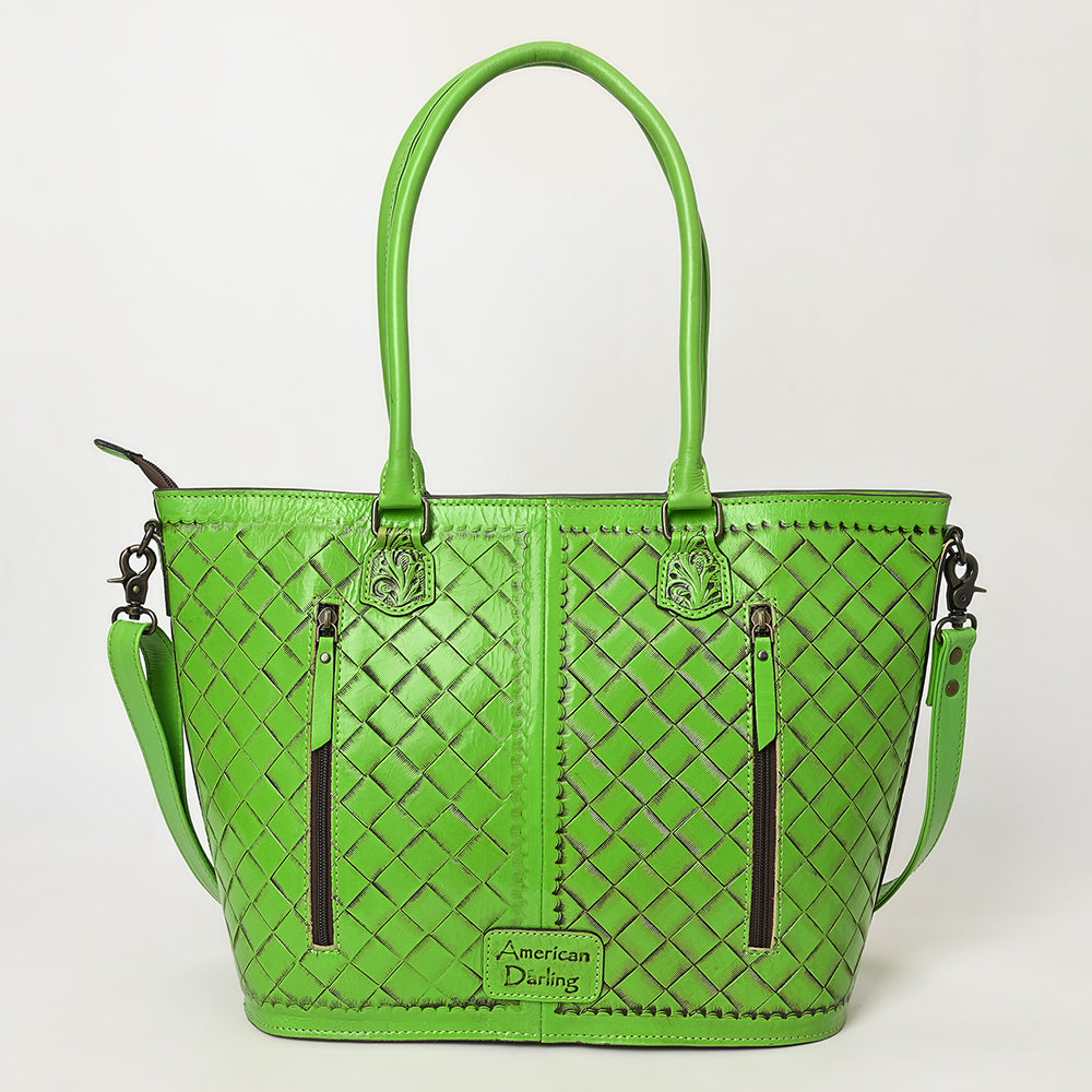 ADBG1480 American Darling Hand Tooled Western Leather Tote Bag with Floral Carving & Tassel - Genuine Leather