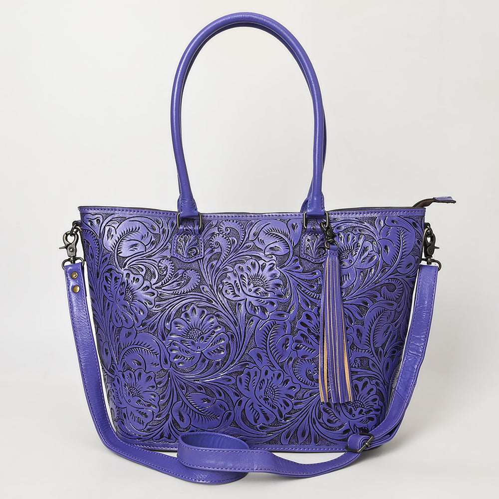 ADBG1480 American Darling Hand Tooled Western Leather Tote Bag with Floral Carving & Tassel - Genuine Leather