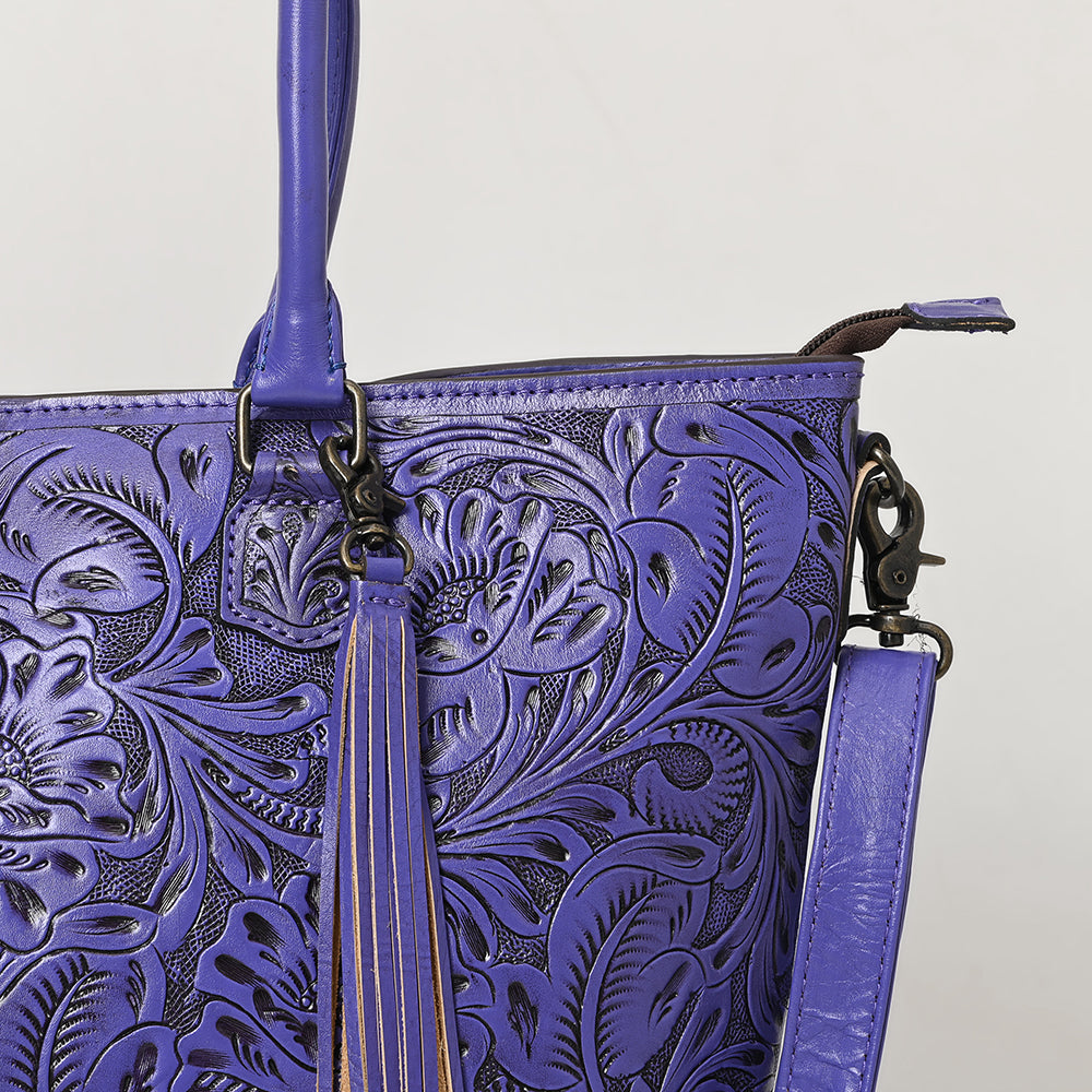 ADBG1480 American Darling Hand Tooled Western Leather Tote Bag with Floral Carving & Tassel - Genuine Leather