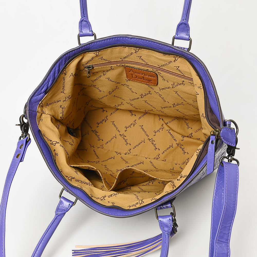 ADBG1480 American Darling Hand Tooled Western Leather Tote Bag with Floral Carving & Tassel - Genuine Leather