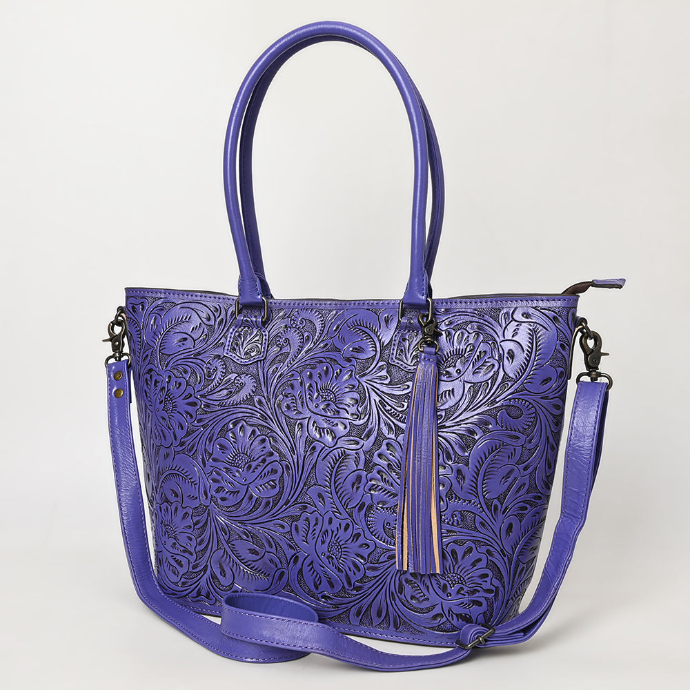 ADBG1480 American Darling Hand Tooled Western Leather Tote Bag with Floral Carving & Tassel - Genuine Leather