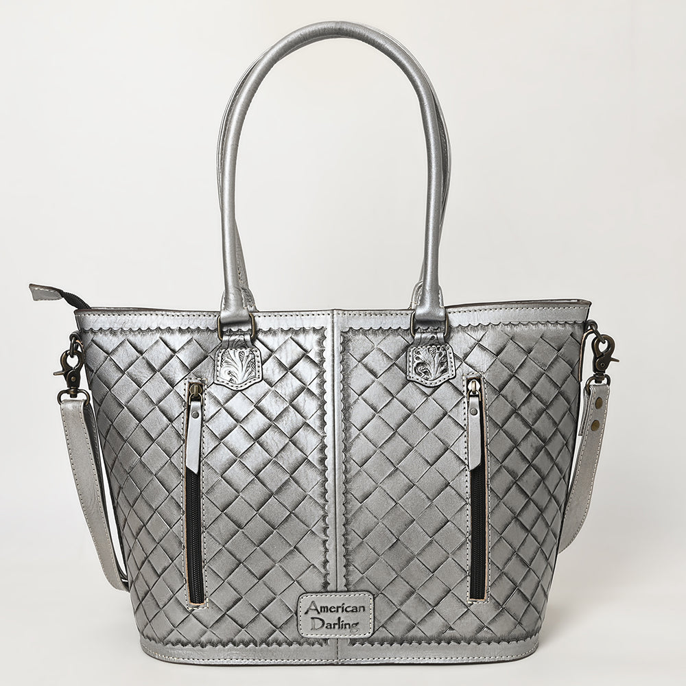 ADBG1480 American Darling Hand Tooled Western Leather Tote Bag with Floral Carving & Tassel - Genuine Leather
