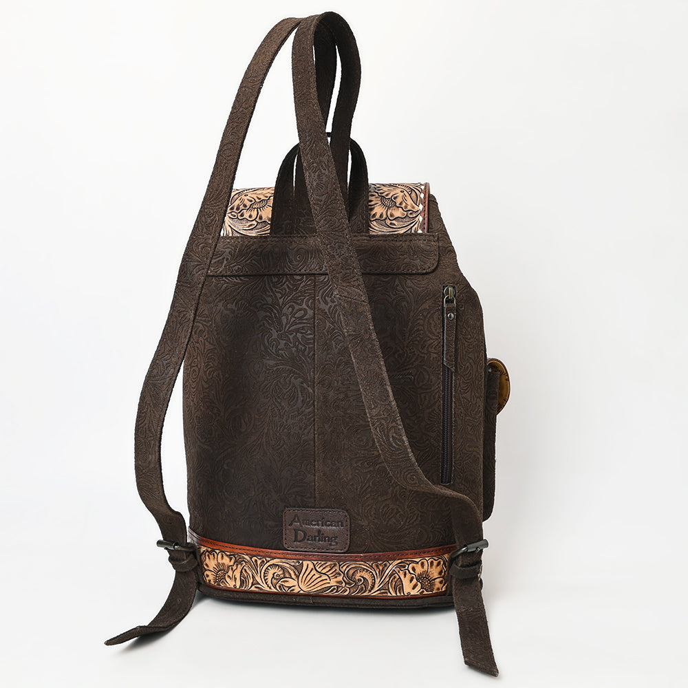 ADBG1468 American Darling Western Leather Backpack Bag with Hand-Tooled Floral Detailing and Genuine Suede Leather Craftsmanship