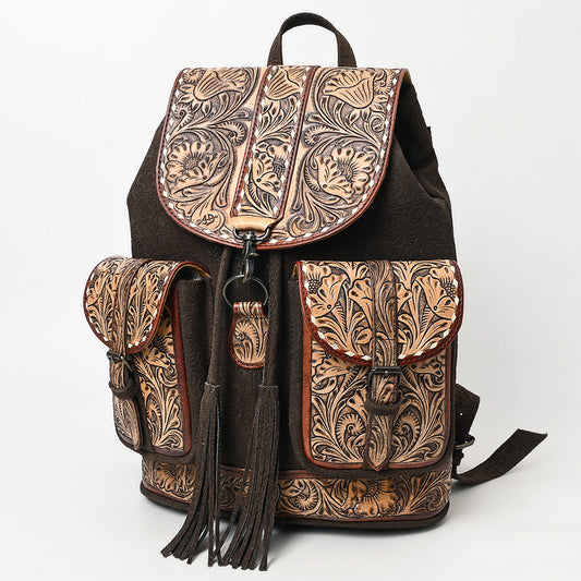ADBG1468 American Darling Western Leather Backpack Bag with Hand-Tooled Floral Detailing and Genuine Suede Leather Craftsmanship