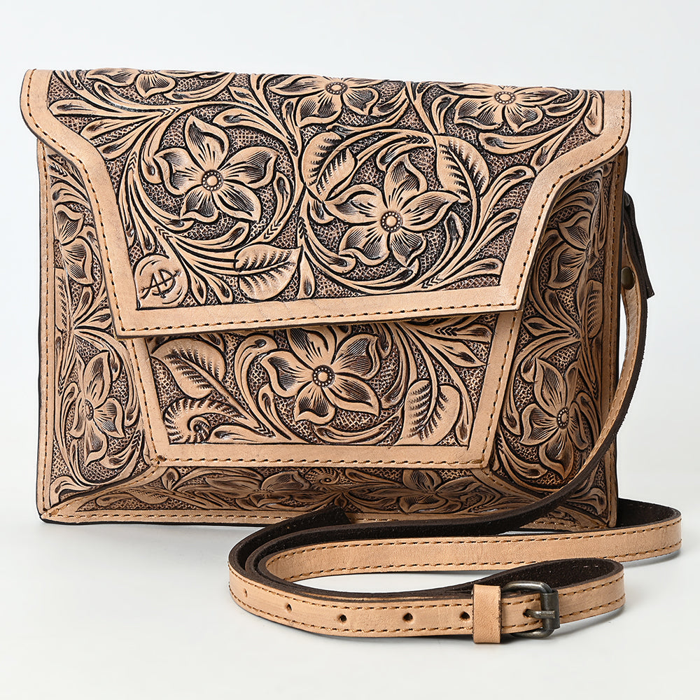 ADBG1469 American Darling Hand-Tooled Western Leather Messenger Bag with Floral Carving and Genuine Leather Craftsmanship