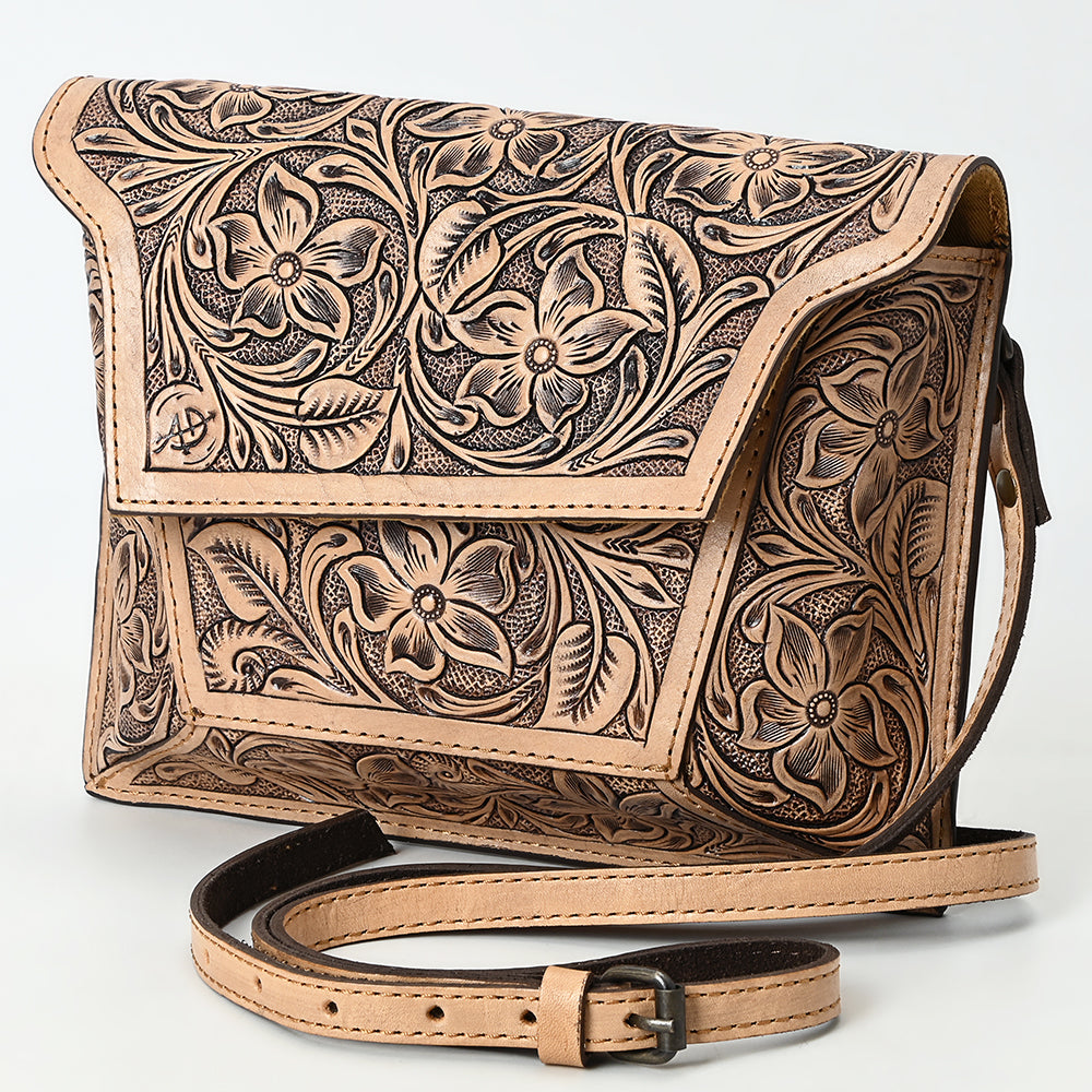ADBG1469 American Darling Hand-Tooled Western Leather Messenger Bag with Floral Carving and Genuine Leather Craftsmanship