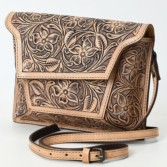 ADBG1469 American Darling Hand-Tooled Western Leather Messenger Bag with Floral Carving and Genuine Leather Craftsmanship