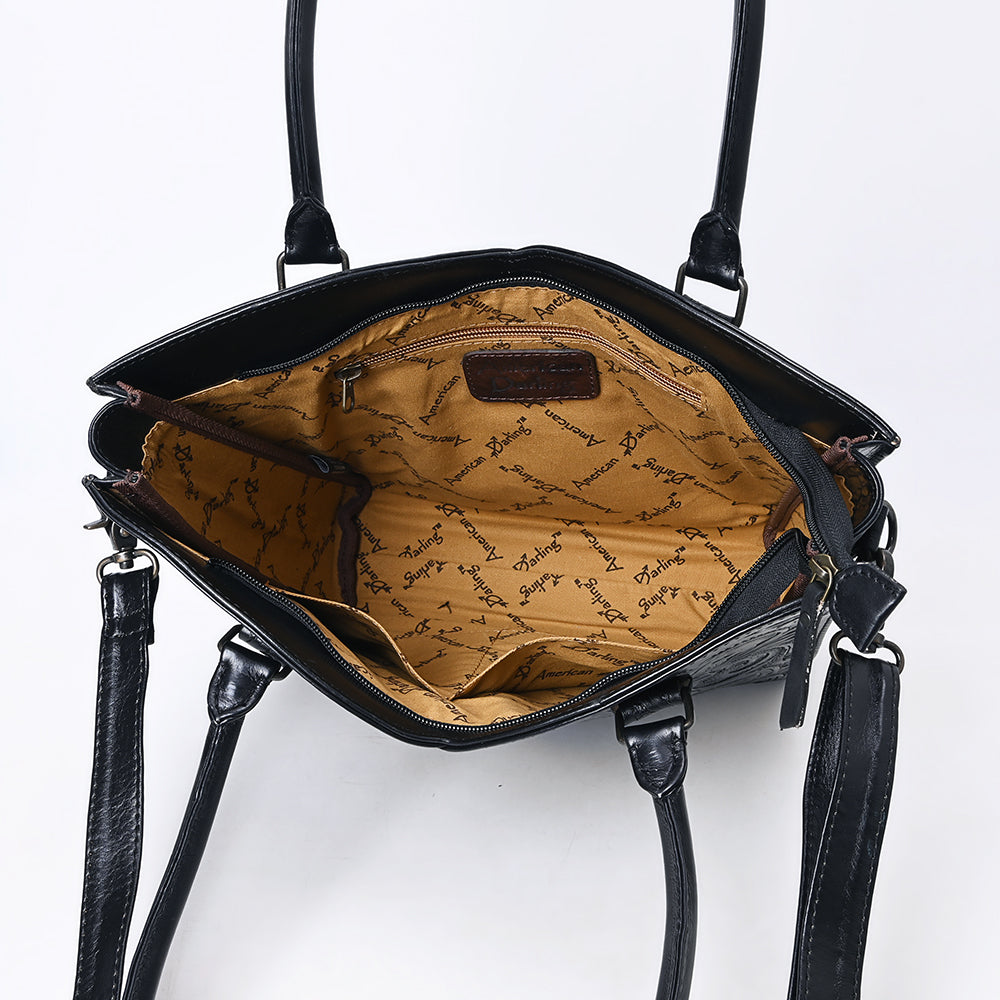ADBG1473 American Darling Handcrafted Western Leather Tote Bag with Floral Tooled Detailing
