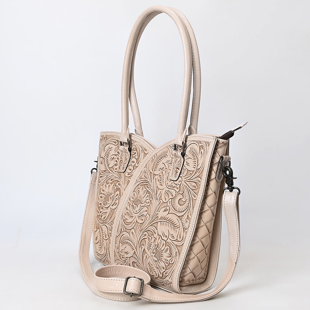 ADBG1473 American Darling Handcrafted Western Leather Tote Bag with Floral Tooled Detailing