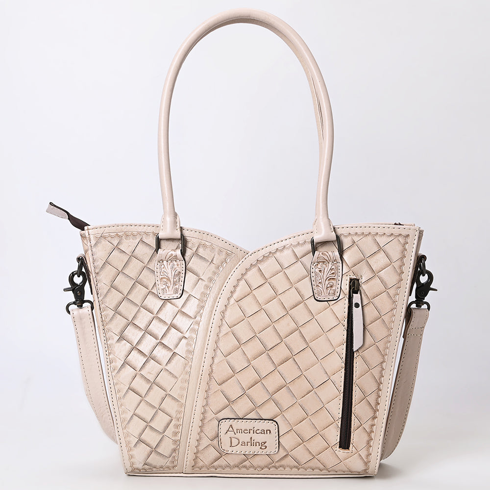ADBG1473 American Darling Handcrafted Western Leather Tote Bag with Floral Tooled Detailing
