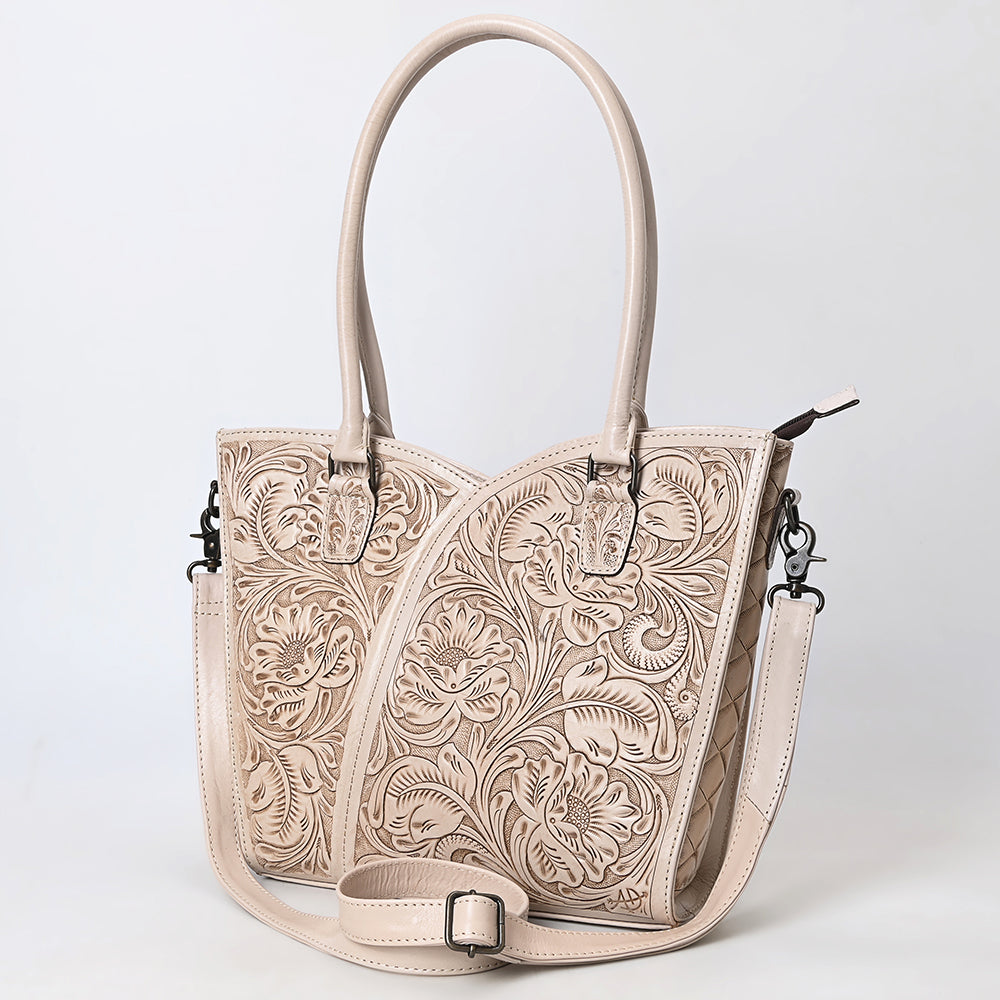ADBG1473 American Darling Handcrafted Western Leather Tote Bag with Floral Tooled Detailing