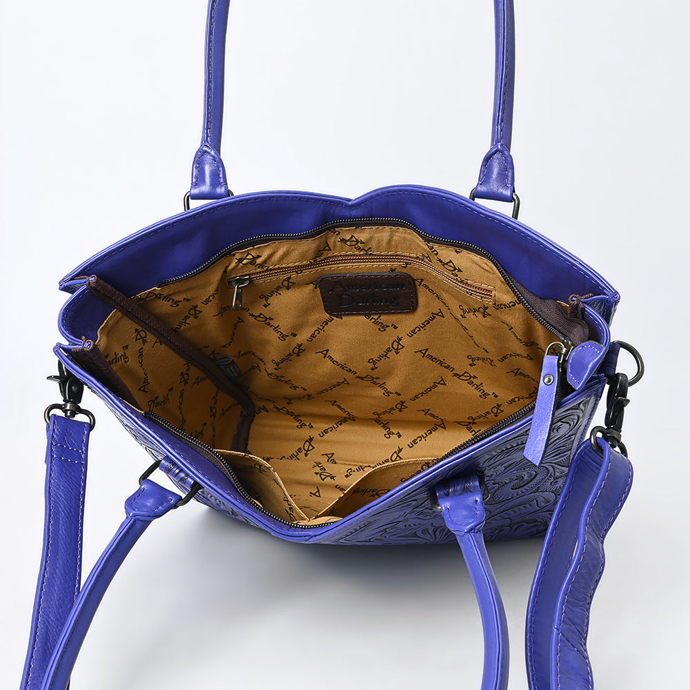 ADBG1473 American Darling Handcrafted Western Leather Tote Bag with Floral Tooled Detailing