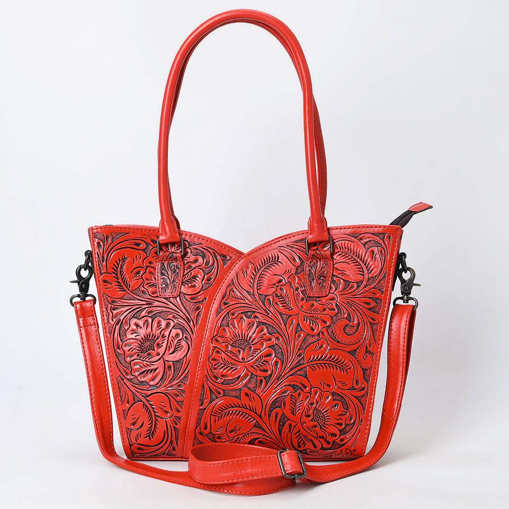 ADBG1473 American Darling Handcrafted Western Leather Tote Bag with Floral Tooled Detailing