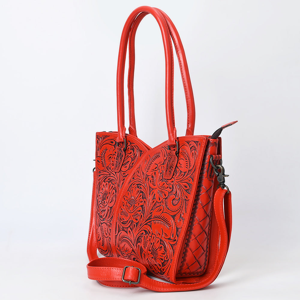 ADBG1473 American Darling Handcrafted Western Leather Tote Bag with Floral Tooled Detailing