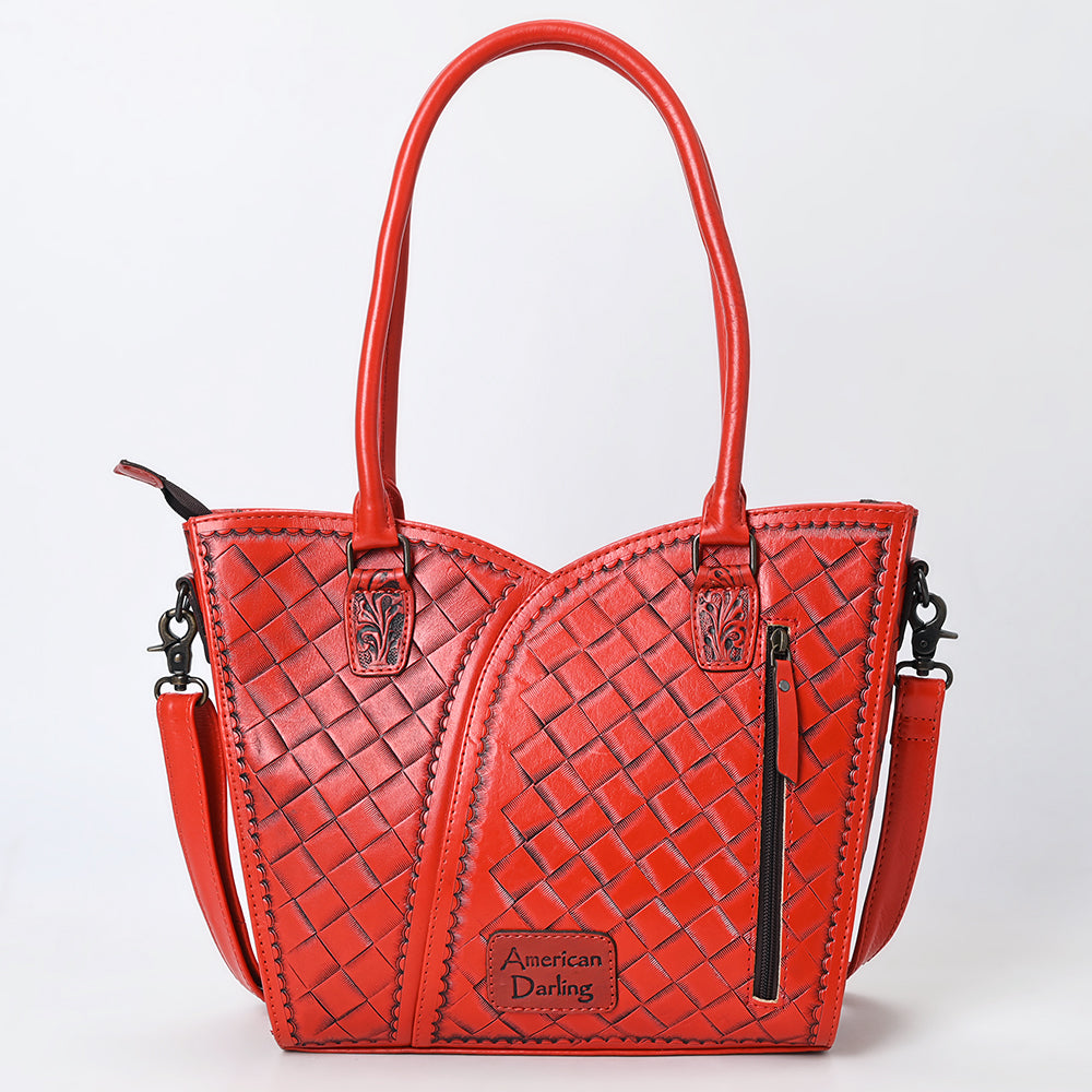 ADBG1473 American Darling Handcrafted Western Leather Tote Bag with Floral Tooled Detailing