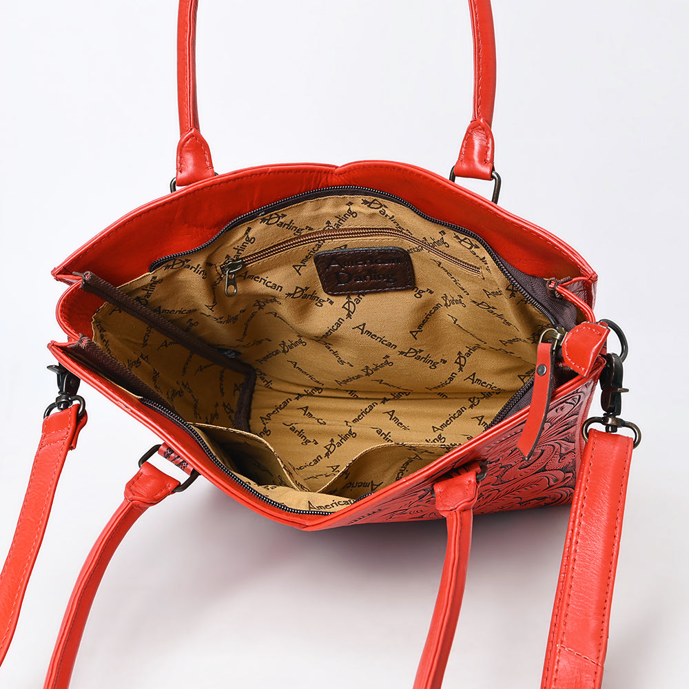 ADBG1473 American Darling Handcrafted Western Leather Tote Bag with Floral Tooled Detailing