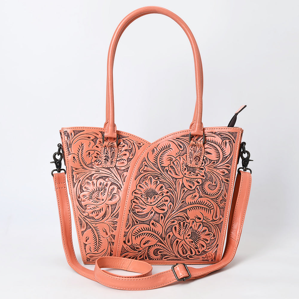 ADBG1473 American Darling Handcrafted Western Leather Tote Bag with Floral Tooled Detailing