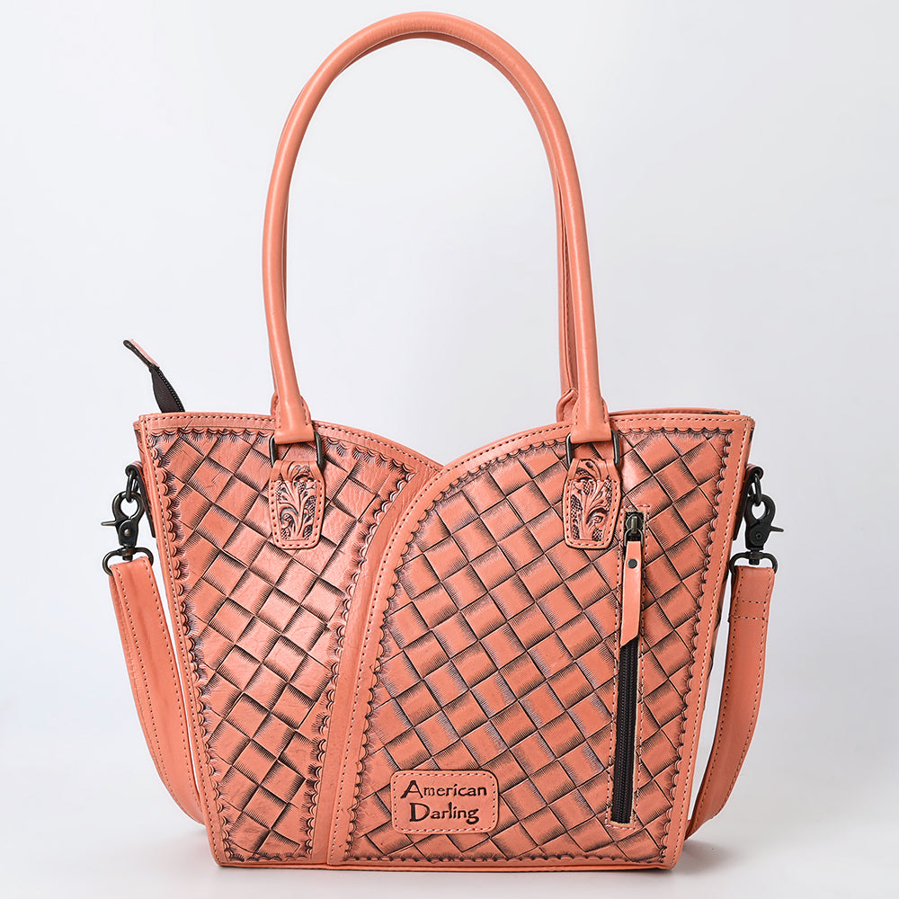 ADBG1473 American Darling Handcrafted Western Leather Tote Bag with Floral Tooled Detailing