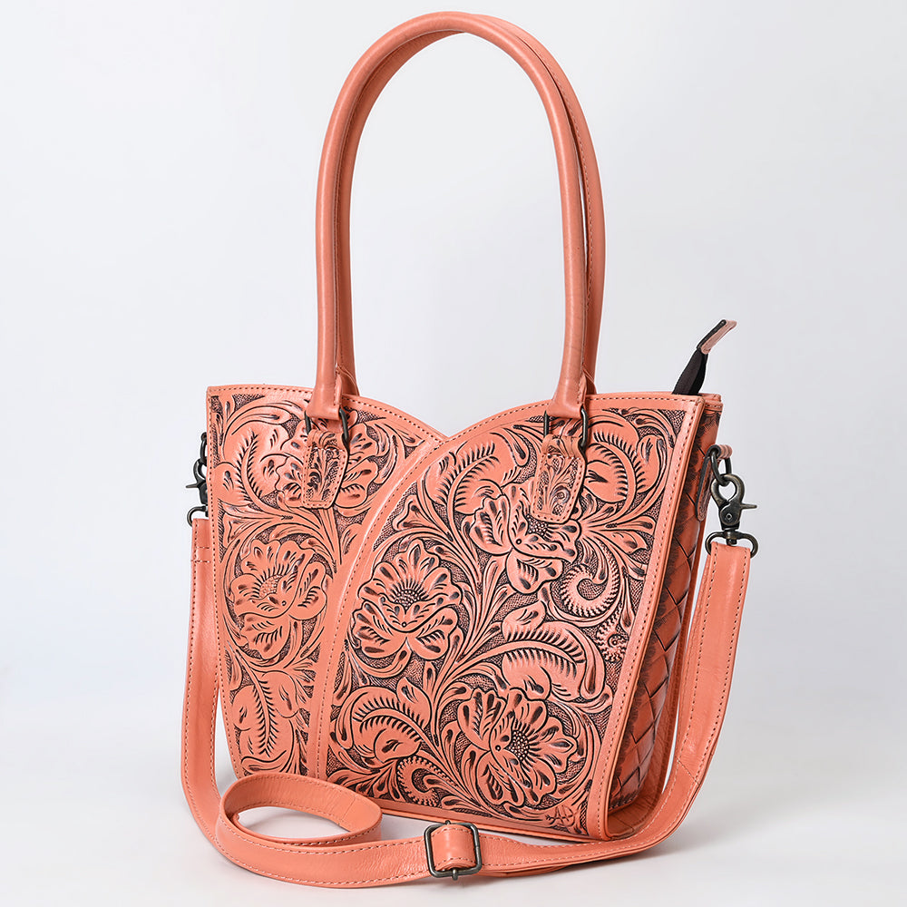 ADBG1473 American Darling Handcrafted Western Leather Tote Bag with Floral Tooled Detailing