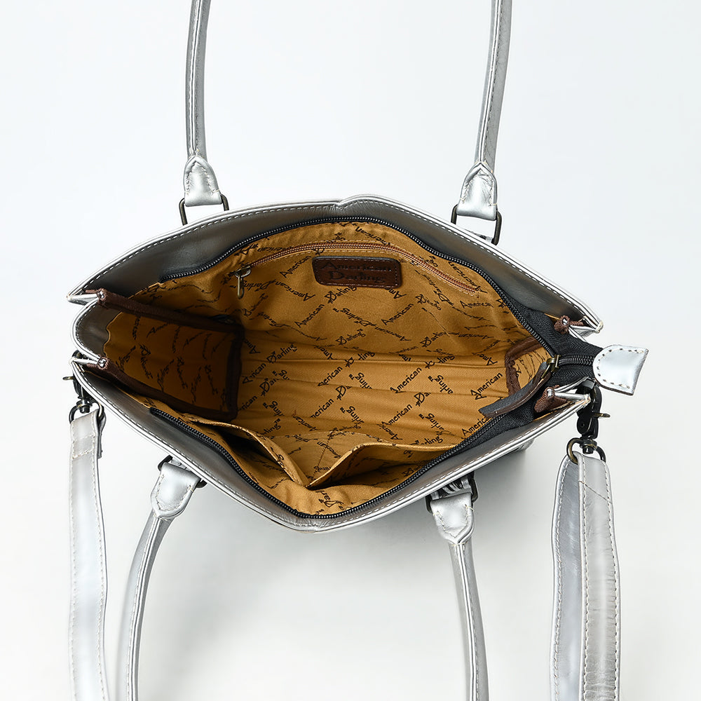 ADBG1473 American Darling Handcrafted Western Leather Tote Bag with Floral Tooled Detailing