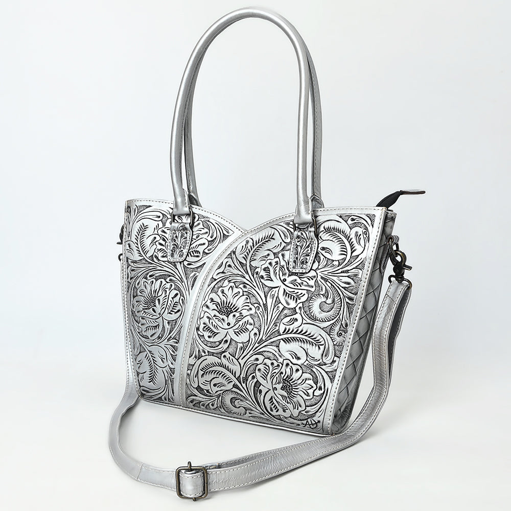 ADBG1473 American Darling Handcrafted Western Leather Tote Bag with Floral Tooled Detailing