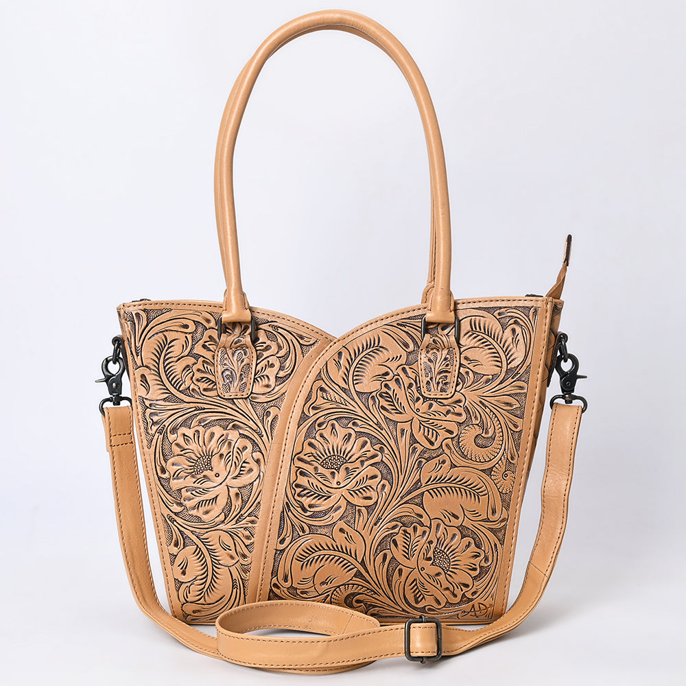 ADBG1473 American Darling Handcrafted Western Leather Tote Bag with Floral Tooled Detailing