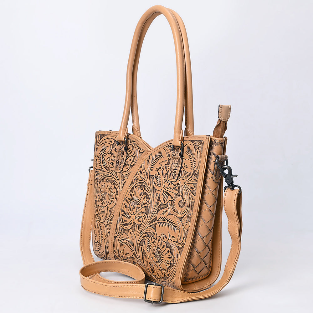 ADBG1473 American Darling Handcrafted Western Leather Tote Bag with Floral Tooled Detailing