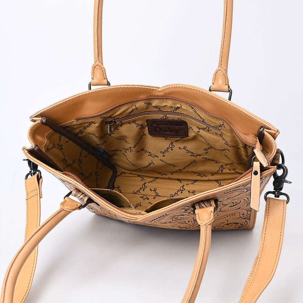 ADBG1473 American Darling Handcrafted Western Leather Tote Bag with Floral Tooled Detailing