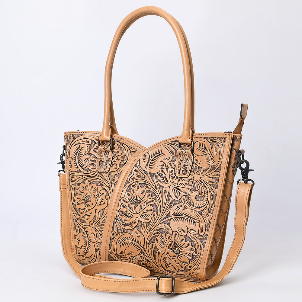 ADBG1473 American Darling Handcrafted Western Leather Tote Bag with Floral Tooled Detailing