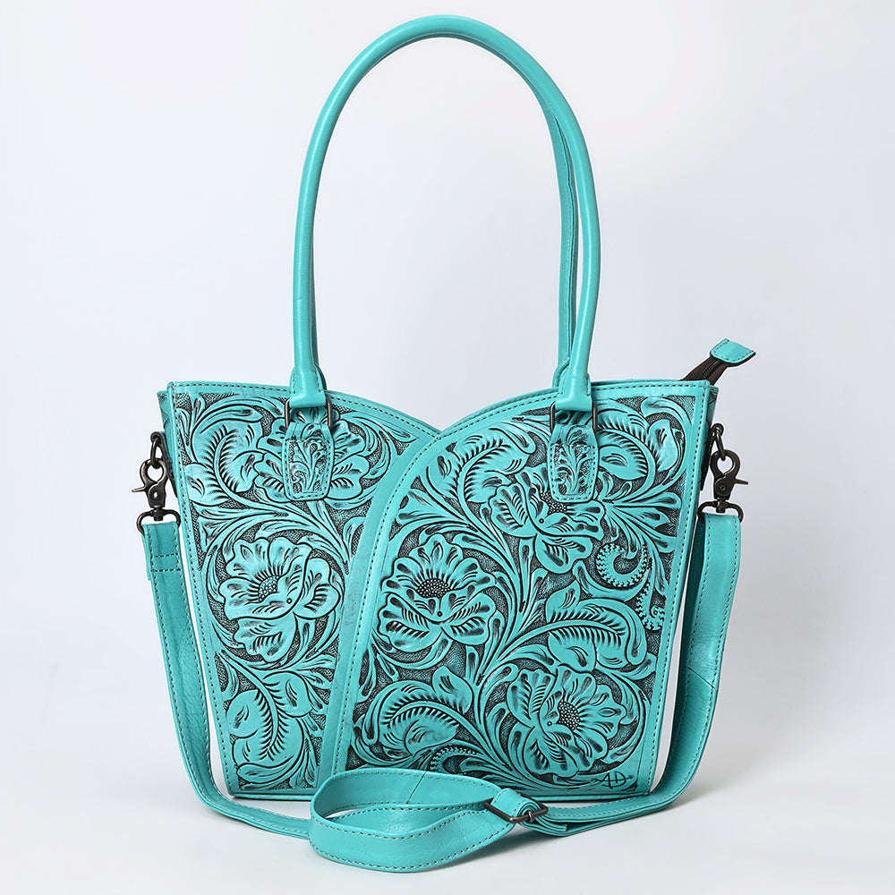 ADBG1473 American Darling Handcrafted Western Leather Tote Bag with Floral Tooled Detailing