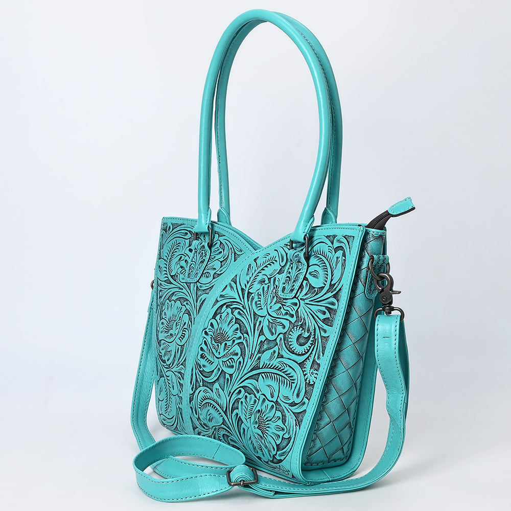 ADBG1473 American Darling Handcrafted Western Leather Tote Bag with Floral Tooled Detailing