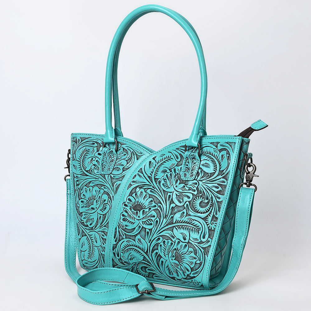 ADBG1473 American Darling Handcrafted Western Leather Tote Bag with Floral Tooled Detailing