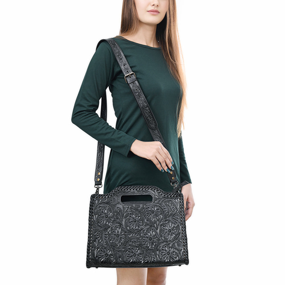 ADBG1474 American Darling Western Hand-Tooled Genuine Leather Clutch Bag with Floral Carving