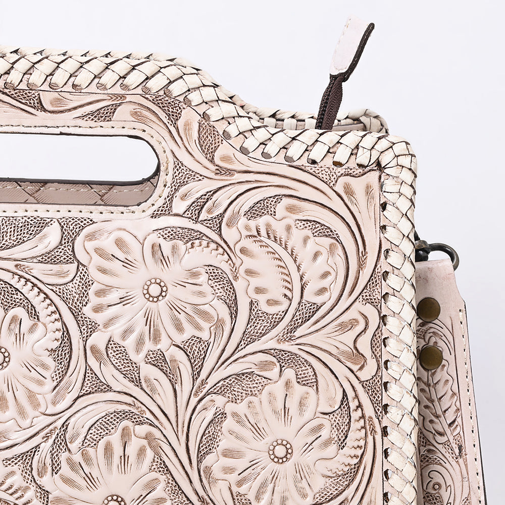 ADBG1474 American Darling Western Hand-Tooled Genuine Leather Clutch Bag with Floral Carving