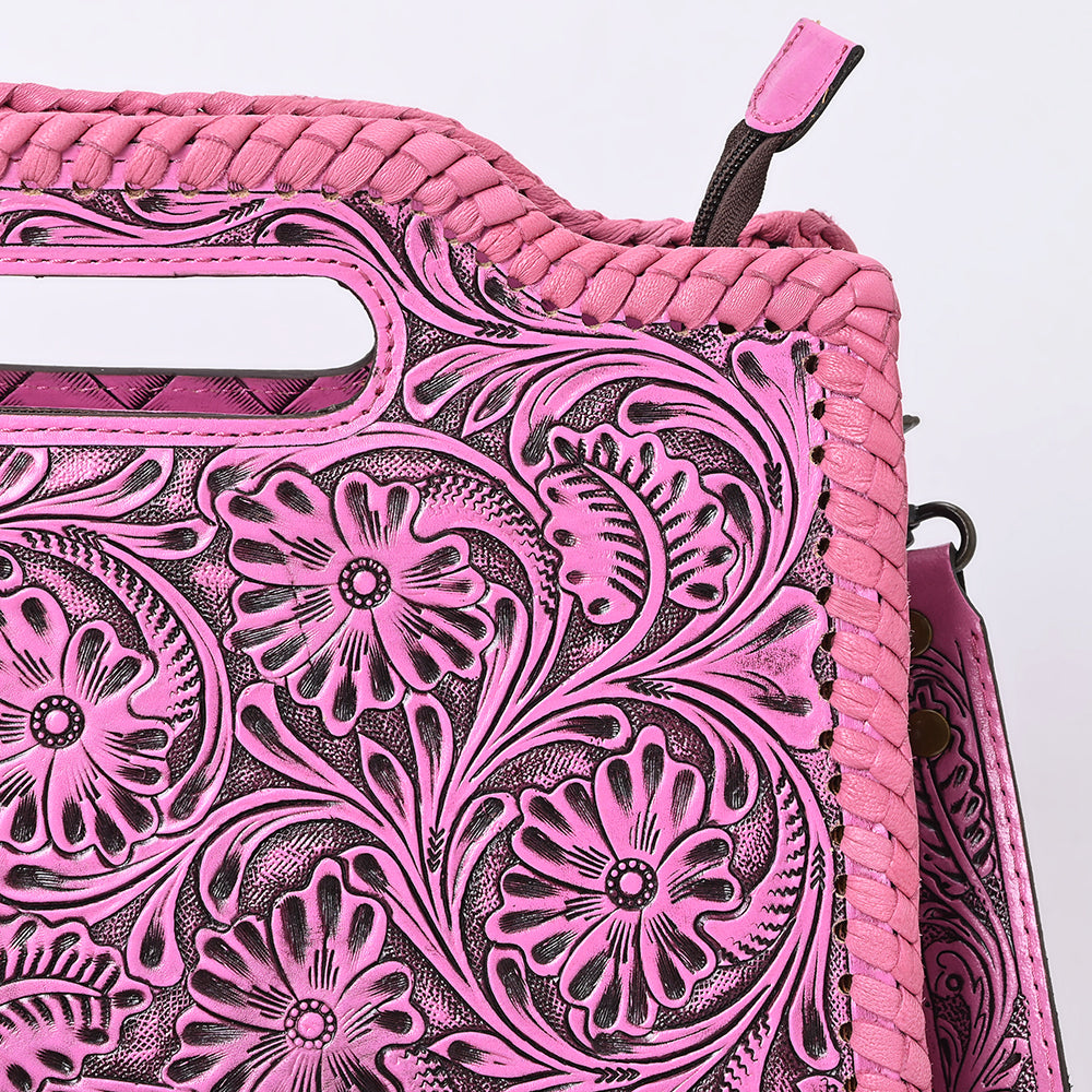 ADBG1474 American Darling Pink Western Leather Clutch Bag Hand Tooled Genuine Floral Carved Purse