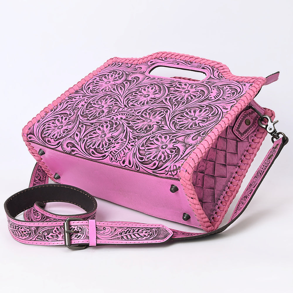 ADBG1474 American Darling Pink Western Leather Clutch Bag Hand Tooled Genuine Floral Carved Purse