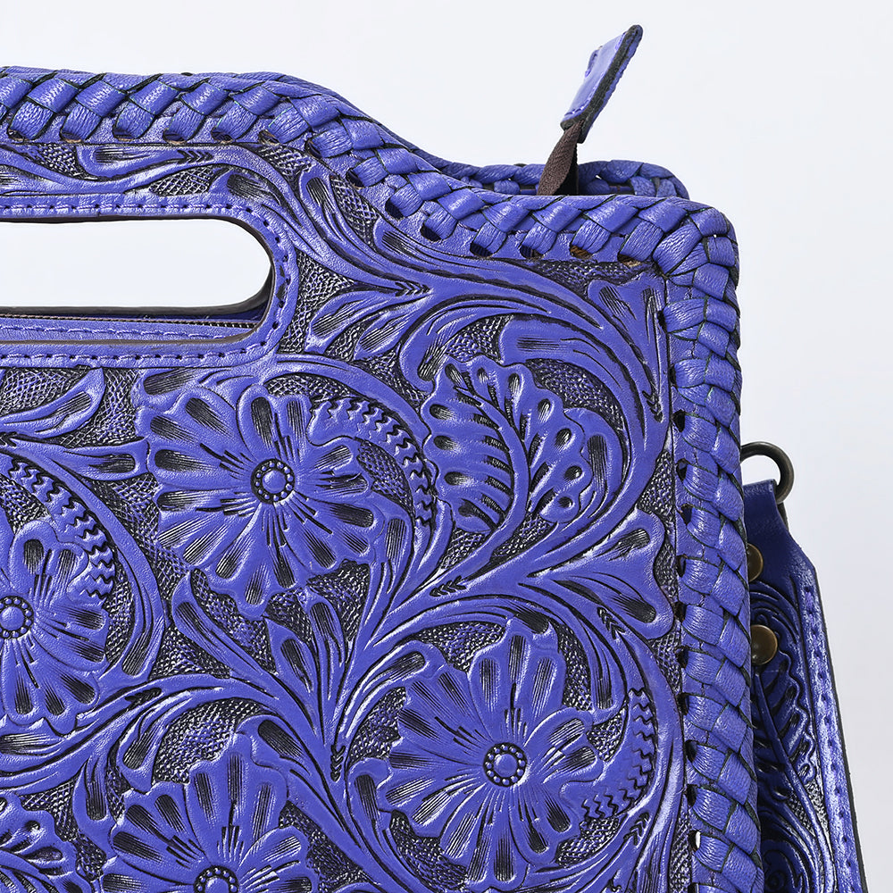 ADBG1474 American Darling Western Hand-Tooled Genuine Leather Clutch Bag with Floral Carving