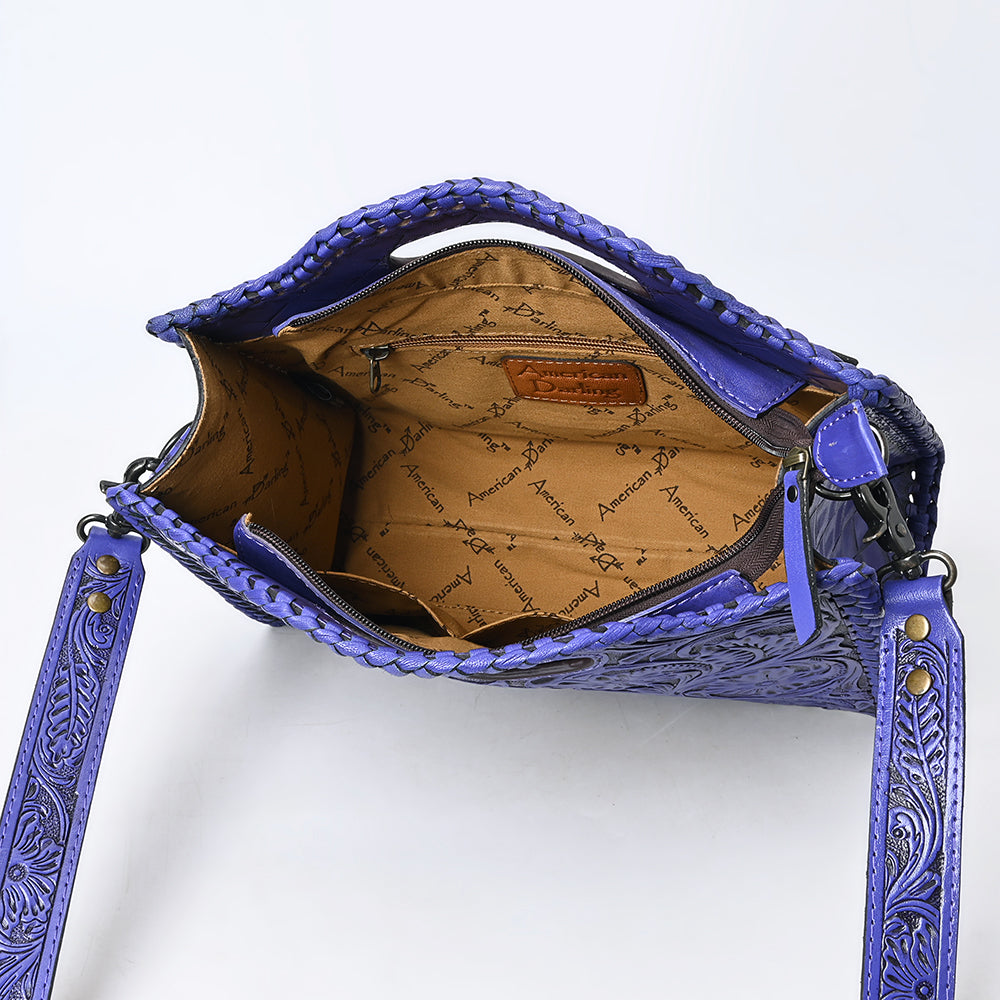 ADBG1474 American Darling Western Hand-Tooled Genuine Leather Clutch Bag with Floral Carving