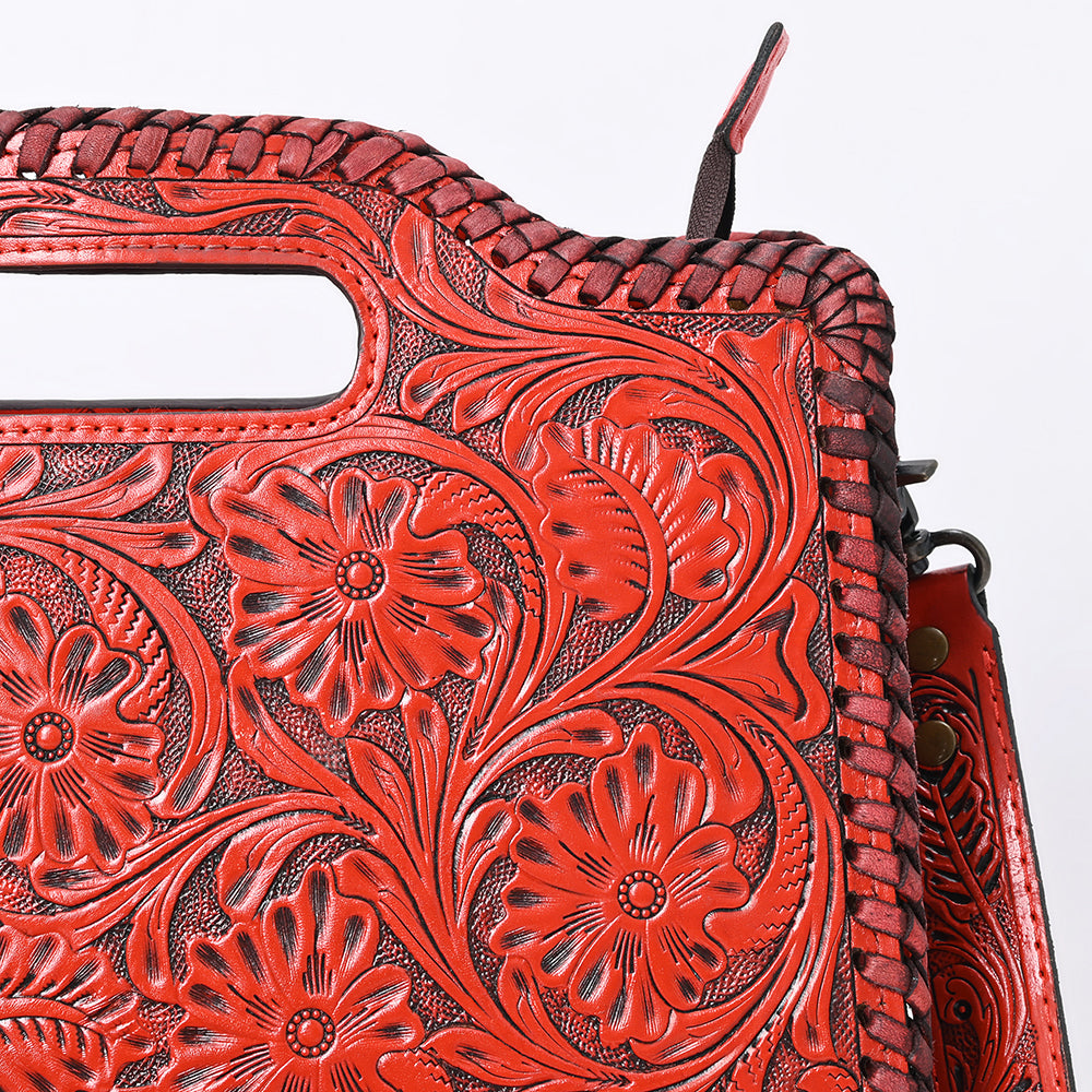 ADBG1474 American Darling Western Hand-Tooled Genuine Leather Clutch Bag with Floral Carving