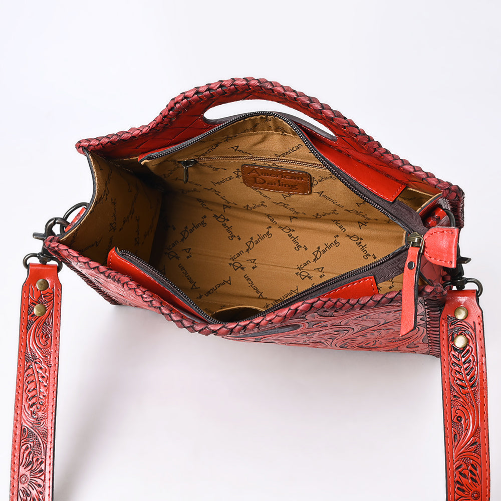 ADBG1474 American Darling Western Hand-Tooled Genuine Leather Clutch Bag with Floral Carving